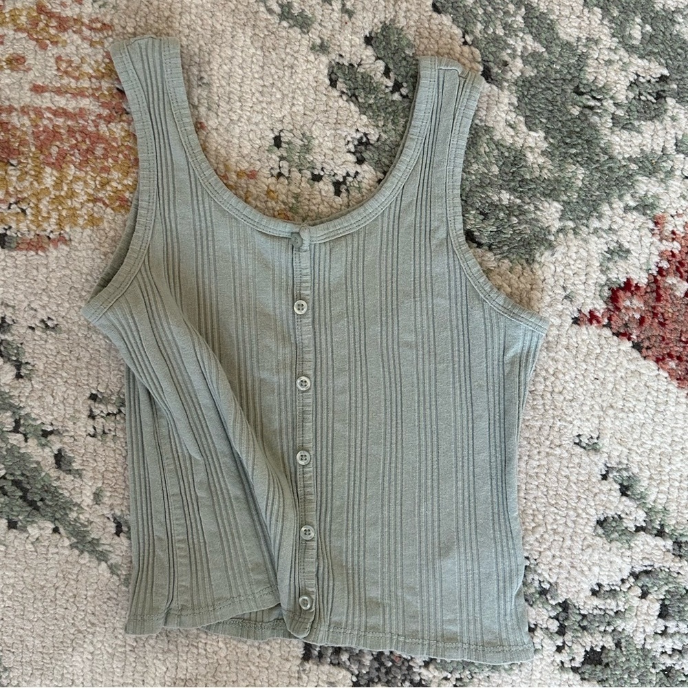 New Art Class Girls Olive Ribbed Button Front Cropped Tank Top 90s Style Size M
